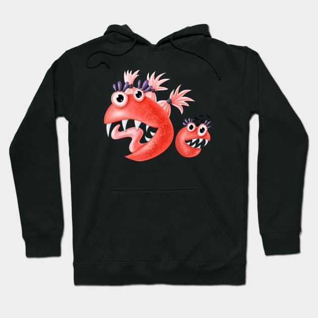 Funny Monster Friends Happy Silly Creatures Hoodie by Boriana Giormova